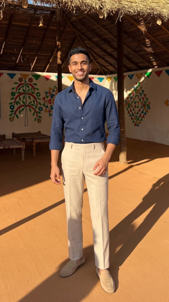 Blue Shirt & Cream Pants – Men’s Lifestyle Fashion Grafly Studio